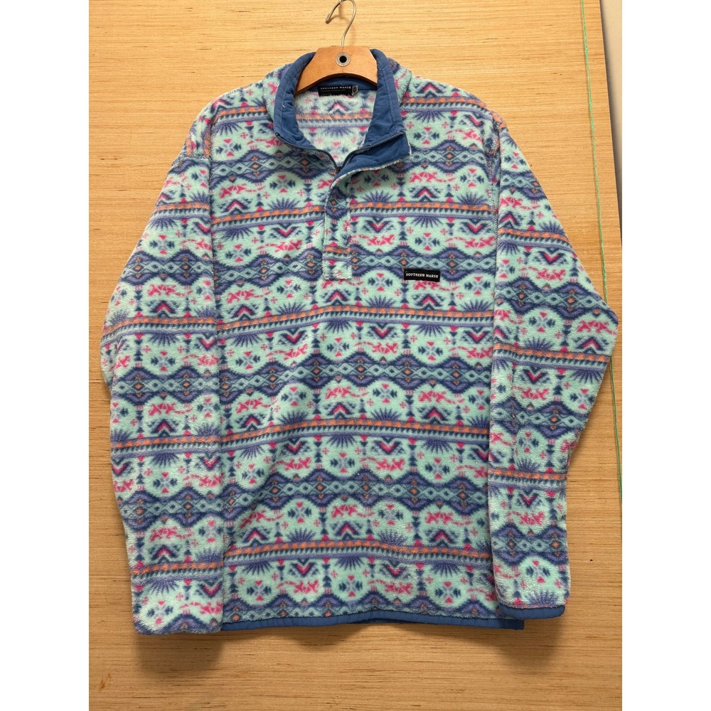 Southern Marsh Southwestern Print Fleece Pullover Sweatshirt Quarter Snap M
